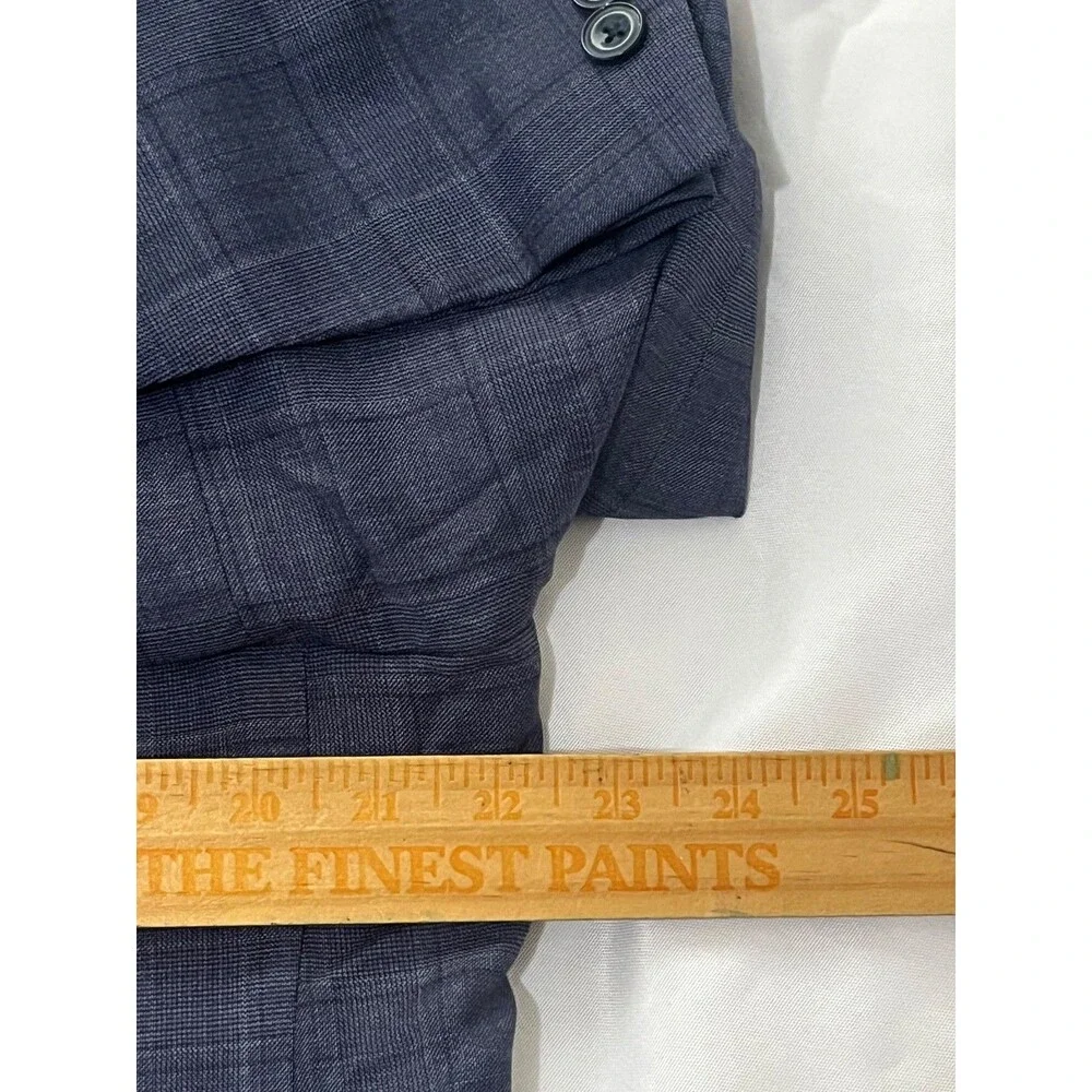J Hilburn Blazer Mens 44R Blue Plaid Reda Flexo Stretch Wool Blend Sportscoat